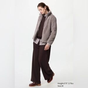 Uniqlo Fleece Jacket Zip Up Teddy Fluffy Pockets Brown Outdoor Size Large